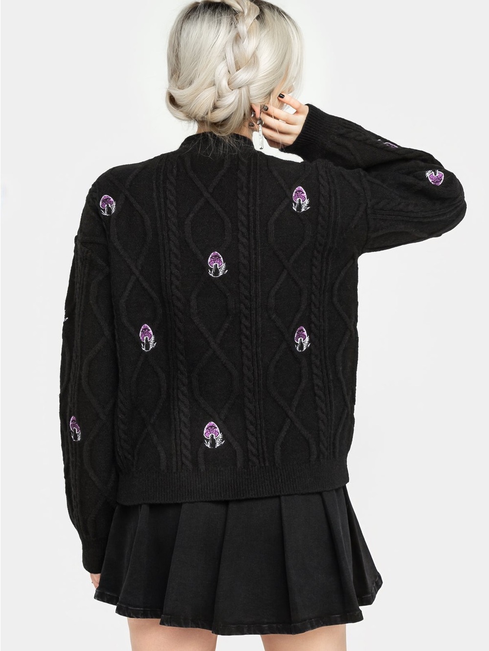 Disturbia Revelation Mushroom Knit cardigan sweater black women’s size xl - Picture 6 of 6